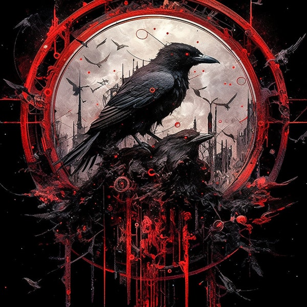 Crows Oath-Gothic Style Crow-Dark Necrotic Crow-Splatter style art-Digital Art Crows-Surrealistic Arts