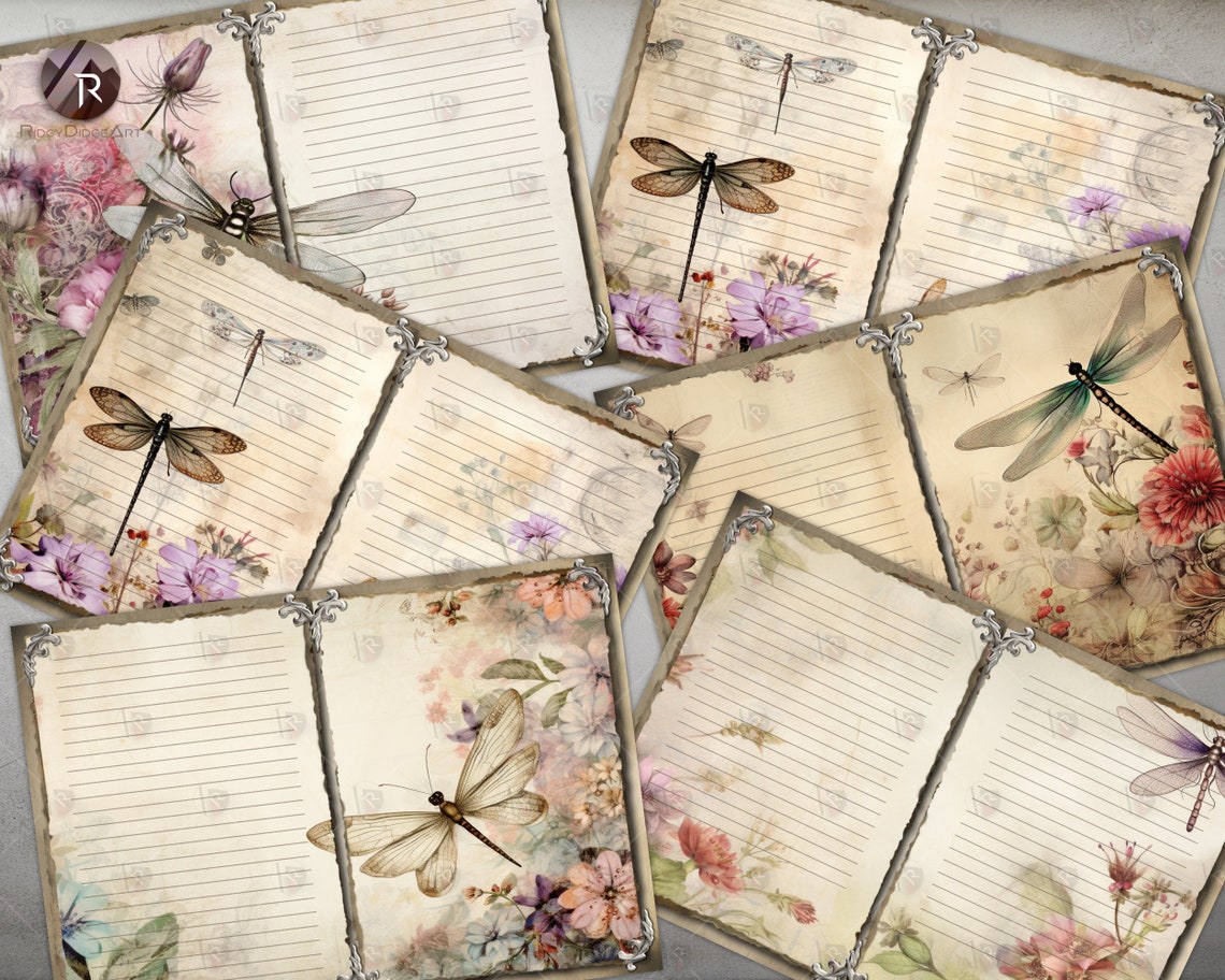 Shabby Chic Dragonflies Junk Journal Folio Kit Dragonfly Vintage ...