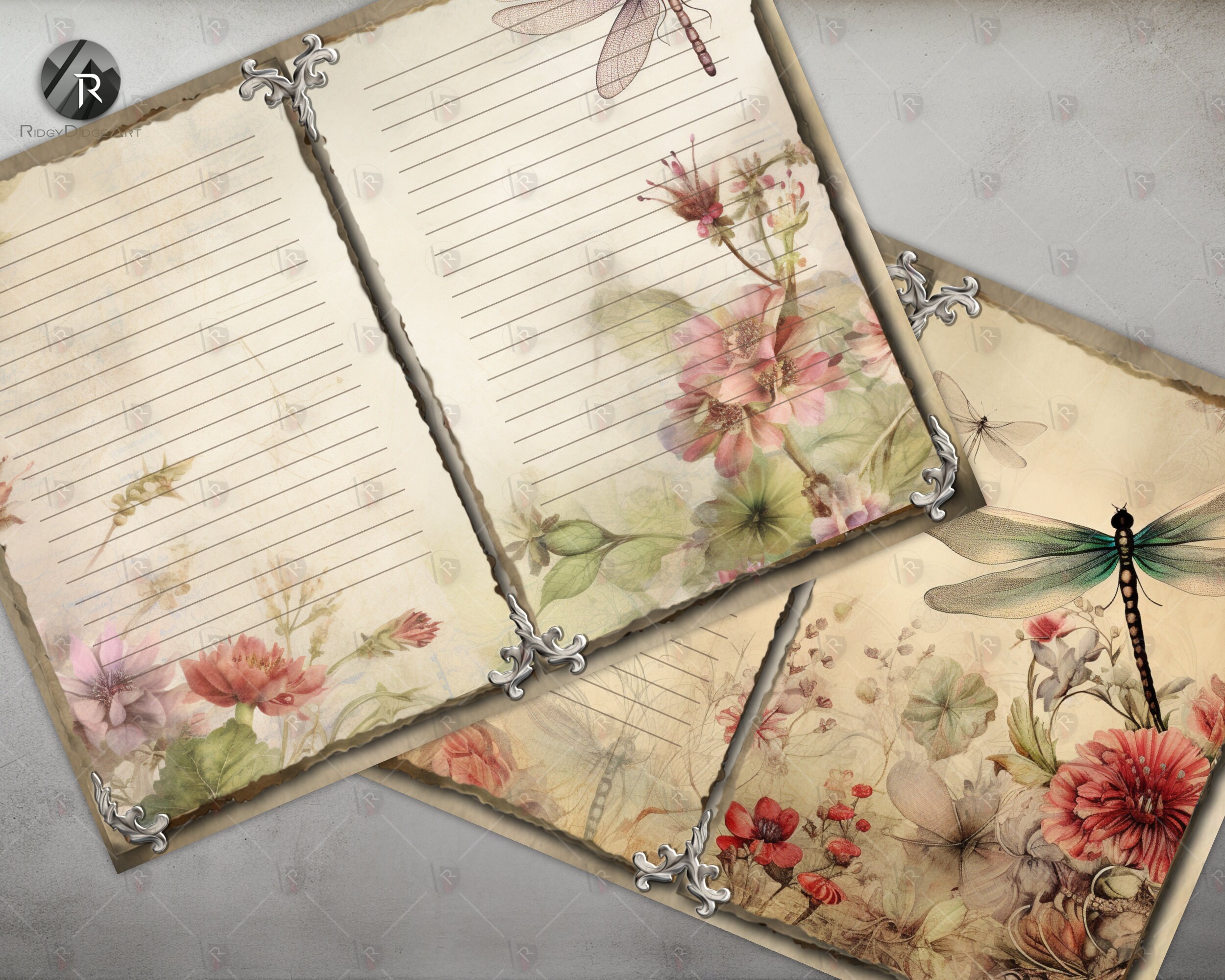 Shabby Chic Dragonflies Junk Journal Folio Kit Dragonfly Vintage ...