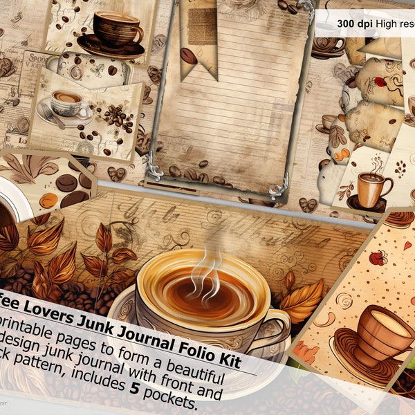 Coffee Lovers Junk Journal Folio Kit | Coffee Bean | Caffeine  Lover | Printable | Ephemera | Digital Download | Scrapbooking | A4