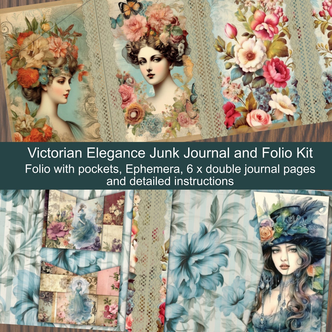 Victorian Elegance Junk Journal Folio Kit | Vintage Collage | Printable ...