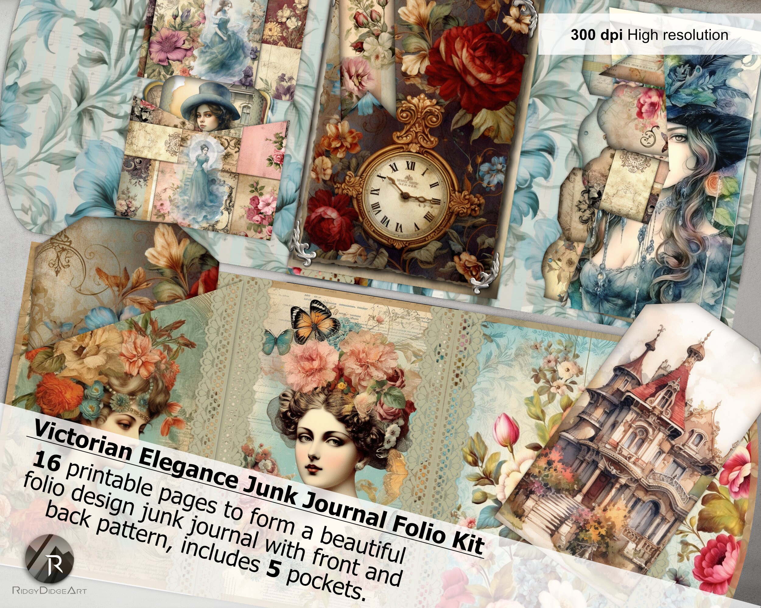 Victorian Elegance Junk Journal Folio Kit Vintage Collage Printable ...