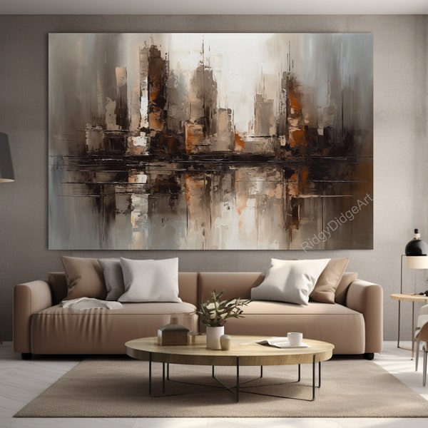Abstrakte Stadt Landschaft Ölgemälde | Braun Grau | 400dpi Hohe Auflösung | 1 JPG Sofortiger Digitaler Download | | Hohe Qualität | Digitale Kunst