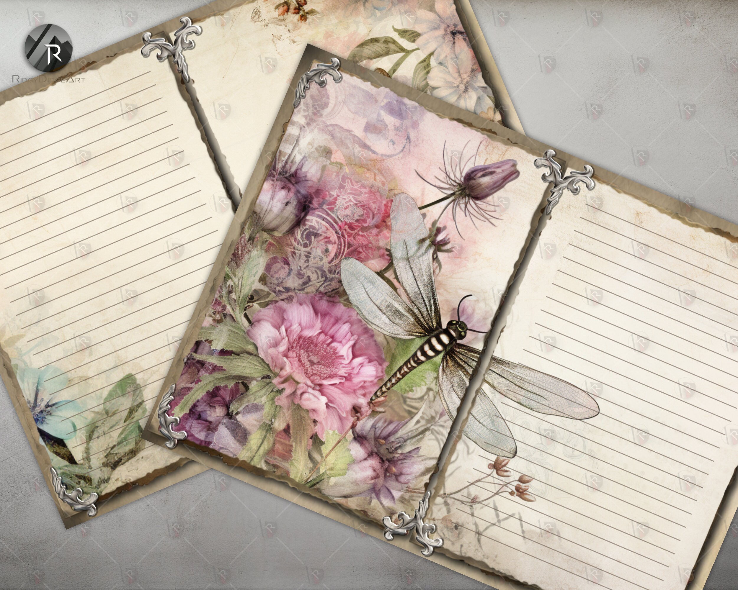 Shabby Chic Dragonflies Junk Journal Folio Kit Dragonfly Vintage ...