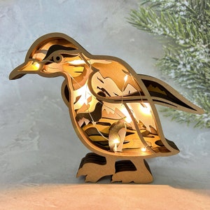 Adorable 3D Wooden Penguin Desk Ornaments with Lights-Wild Animal Handicraft Decor-Customized Penguin Wooden Toys-Gift for Kids-Penguin Gift