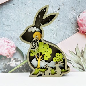 HandCarved Wooden Rabbit Ornaments With Lights-3D Laser Cut Wooden Bunny Design-Easter Decor-Wooden Animal Home Decor-Easter Gifts for Kids zdjęcie 8