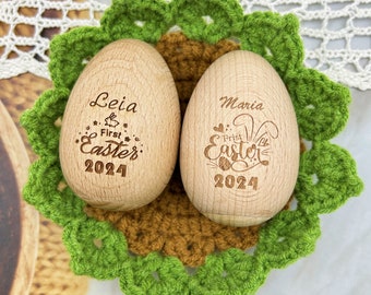 Shaker per uova in legno personalizzati-Regalo di uova di Pasqua per bambini-Strumento musicale per bambini in legno-Primo regalo di Pasqua per bambini-Regalo di compleanno personalizzato per bambini