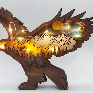 Customized Wooden 3D Carved Magnificent Eagle ornaments,Glowing Eagle,Personalized Gift for kids,Wooden Animal Desk Toys,Housewarming gift