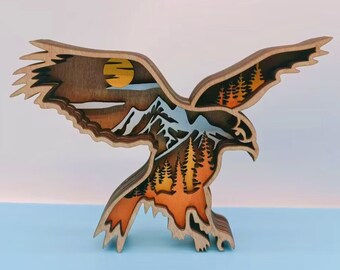Hand-carving 3D Wooden Eagle Horse Camel Rhinoceros with Lights,Wild Animal Handicraft Decoration,Home Desk Decor,Customized wooden Lamp
