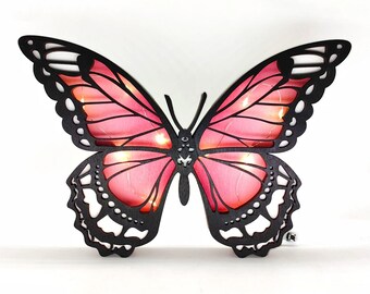 3D Wooden Animal Carved Gradient Butterfly with Lights,Luminous decoration for home,Wooden crafts,Wooden Butterfly Lamp,Custom Gift for her