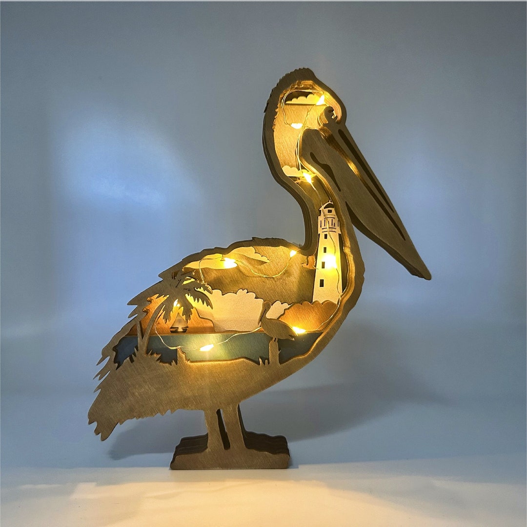 3D Wooden Pelican Decor With Lights,wooden Animal Crafts Decor,wooden