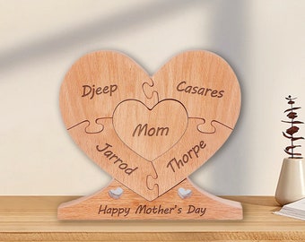 Personalized Wooden Heart-shaped Puzzle Desk Ornaments-Handmade Wooden Family Name Puzzle-Heart Puzzle-Mother's Day Gift-Birthday Gifts