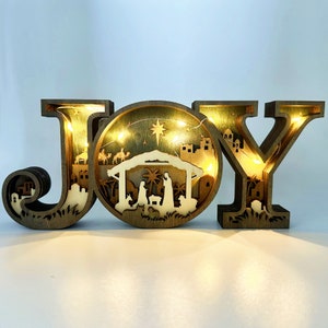 Christmas 3D Design Wooden JOY lettering Desk Ornanments with Lights,Wooden Letter Light,Wooden Decor Crafts,Christmas Decor,Christmas Gift