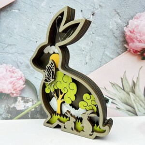 HandCarved Wooden Rabbit Ornaments With Lights-3D Laser Cut Wooden Bunny Design-Easter Decor-Wooden Animal Home Decor-Easter Gifts for Kids zdjęcie 4