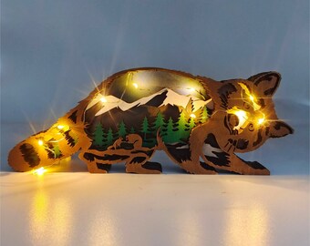 Hand carving 3D Wooden Owl/Raccoon/Wild duck Decoration with light,Wooden Wild Animal Craft Decor,Wooden Owl Ornament,Customized Animal Lamp