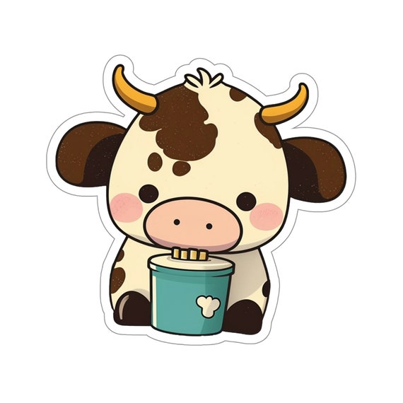 Cute Chibi Cow Kiss cut Stickers Cute Stickers Laptop Sticker