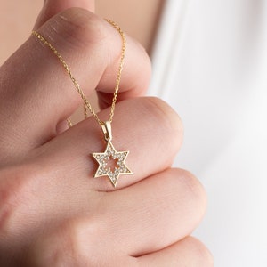 14K Solid Gold Star Halskette, Echtes Gold Davidstern Anhänger, Dainty Gold Jüdischer Stern Charm Anhänger, Magen David Halskette, Geschenk für Jüdische