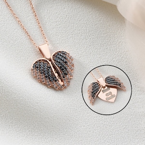 Personalized Angel Wings Hidden Name Necklace, Custom Propasal Necklace, Guardian Angel Secret Message Necklace, Custom Gift For Girlfriend