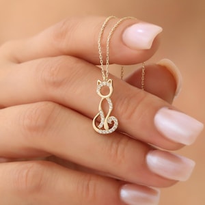 14K Solid Gold Kitty Necklace, Real Gold Cute Cat Pendant, Cat Lovers Necklace, Dainty Gold Cat Necklace, Gift For Cat Lovers, Gift For Her