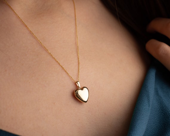 14K Solid Gold Heart Neckace Real Gold Love Necklace 14K Real Gold Heart Necklace Gift for Girlfriend Gift for Love Valentines Day Gift Etsy