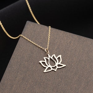 14K Solid Gold Lotus Flower Neckace, Real Gold Lotus Necklace, Dainty Gold Flower Necklace, Meditation Gold Necklace, Unique Christmas Gift