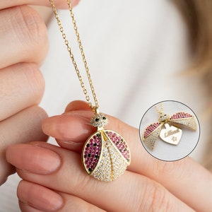 Personalized Ladybug Necklace, Openable Wings Ladybird Necklace, Hidden Name Necklace, Secret Message Pendant, Gift For Her, Gift For Mom