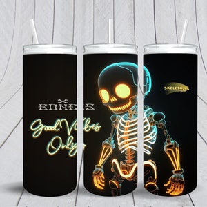 Neon Skeleton friendly dessin animé personnage gobelet couleur Designs png-Bright neon 20oz skinny Sublimation téléchargement numérique-png pour les enfants