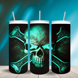 Design de gobelet tête de mort effrayant néon - 20 oz gobelet mince droit et conique Sublimation design Wrap-gobelet néon téléchargement numérique PNG 2025