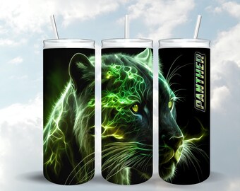 Neon Green Panther Tumbler Design,20oz Skinny Sublimation Digital PNG,2025