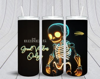Neon Skeleton Black Tumbler Design Png,Cartoon Character Sublimation Digital Download