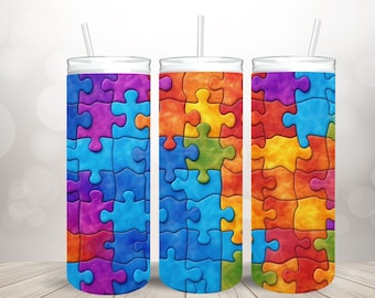 Autism Awareness Tumbler Design: Colorful Puzzle Pieces (Digital PNG)2026 Puzzle Tumbler