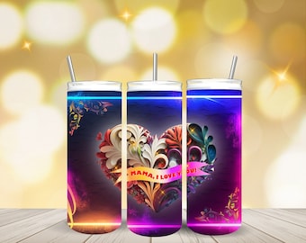 Neon Mama Floral Heart 20oz Tumbler PNG Digital Download,Mother Tumbler