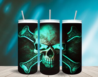 Neon Skull Tumbler Design: 20oz Skinny Tumbler Wrap (Digital Download)