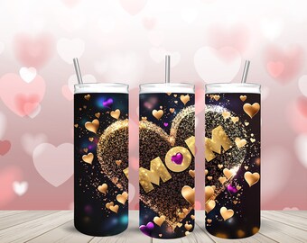 Mom Tumbler 20oz Design PNG,Glitter Heart Sublimation Digital Download,Mother Tumbler