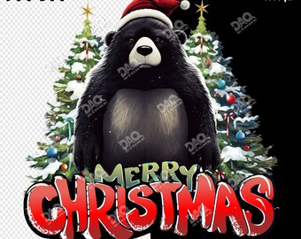 Merry Christmas Black Bear PNG: Holiday Clipart (Digital Download)2026 Digital Png