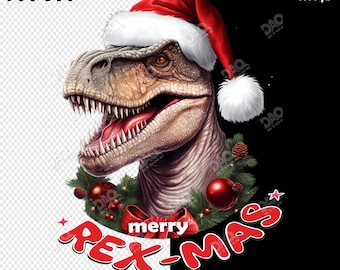 Merry Rex-mas Dinosaur PNG: Christmas T-Rex Clipart (Digital Download)2026 Digital Png