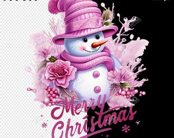 Pink Christmas Snowman PNG: Merry Christmas Sublimation (Digital Download)2026 New Digital Png
