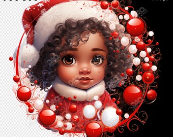 Christmas Santa Afro Girl PNG: Holiday Clipart (Digital Download) 2026 New Digital Png