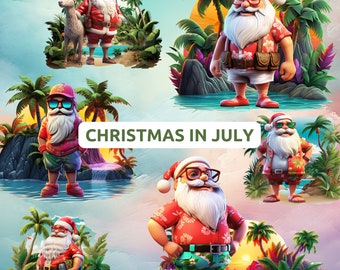 Christmas in July Clipart: Tropical Santa PNG Bundle (Digital Download)2026 Summer Santa Noel Png