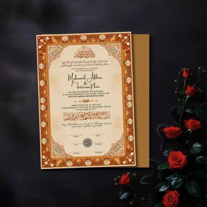 Contrato islámico Nikkah digital, certificado de boda musulmán, certificado Nikkah de lujo, plantilla Nikkahnama, Dini Nikah Belgesi