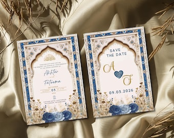Plantilla elegante de invitación de boda islámica: Nikkah Invite, Walima (descarga digital, 13 x 18 cm, editable en Canva)