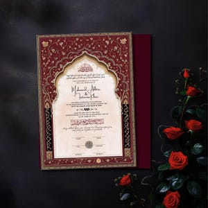Contrato Nikkah de lujo, plantilla de certificado de matrimonio islámico digital, plantilla de certificado Nikkah, certificado Nikkah floral, NikahNama Digital
