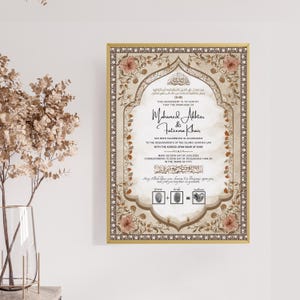 Bearbeitbare Nikkah-Zertifikatsvorlage mit Fingerabdruck, Islamisches Hochzeitszertifikat, Luxus Nikkah Vertrag Digital, Dini Nikah Belgesi