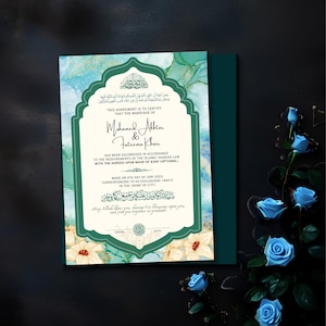 Luxus Nikkah Zertifikat Vorlage, Islamische Heiratsurkunde, Muslimische Hochzeitsurkunde, Islamischer Nikkah Vertrag, Nikahnama Urkunde