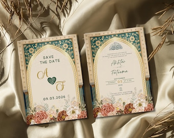 Luxury Nikkah Invitation Template: Editable Muslim Wedding Invite (Canva)