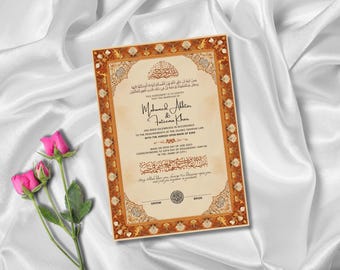 Islamic Marriage Contract: Nikkah Nama Muslim Couple Wedding Gift Printable