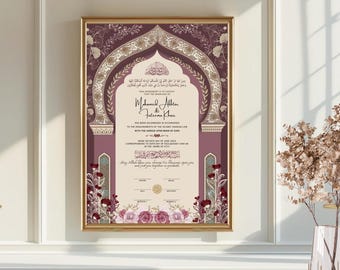 Elegant Nikkah Certificate Template: Islamic Wedding Contract (Digital Download, Canva Editable A3/A4 Sizes)