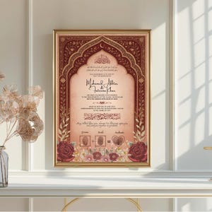 Certificado Nikkah islámico digital, plantilla de contrato Nikkah islámico, certificado de boda musulmán, certificado Nikahnama, Dini Nikah Belgesi