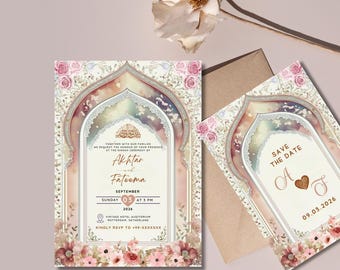 Floral Muslim Wedding Invitation Template: Islamic Nikkah Invite (Digital)