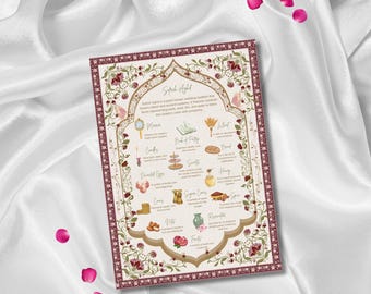 Sofreh Aghd Illustration: Persisches Hochzeit Programm & Erklärung (Digitaler Download, 13x18cm, Canva Template)